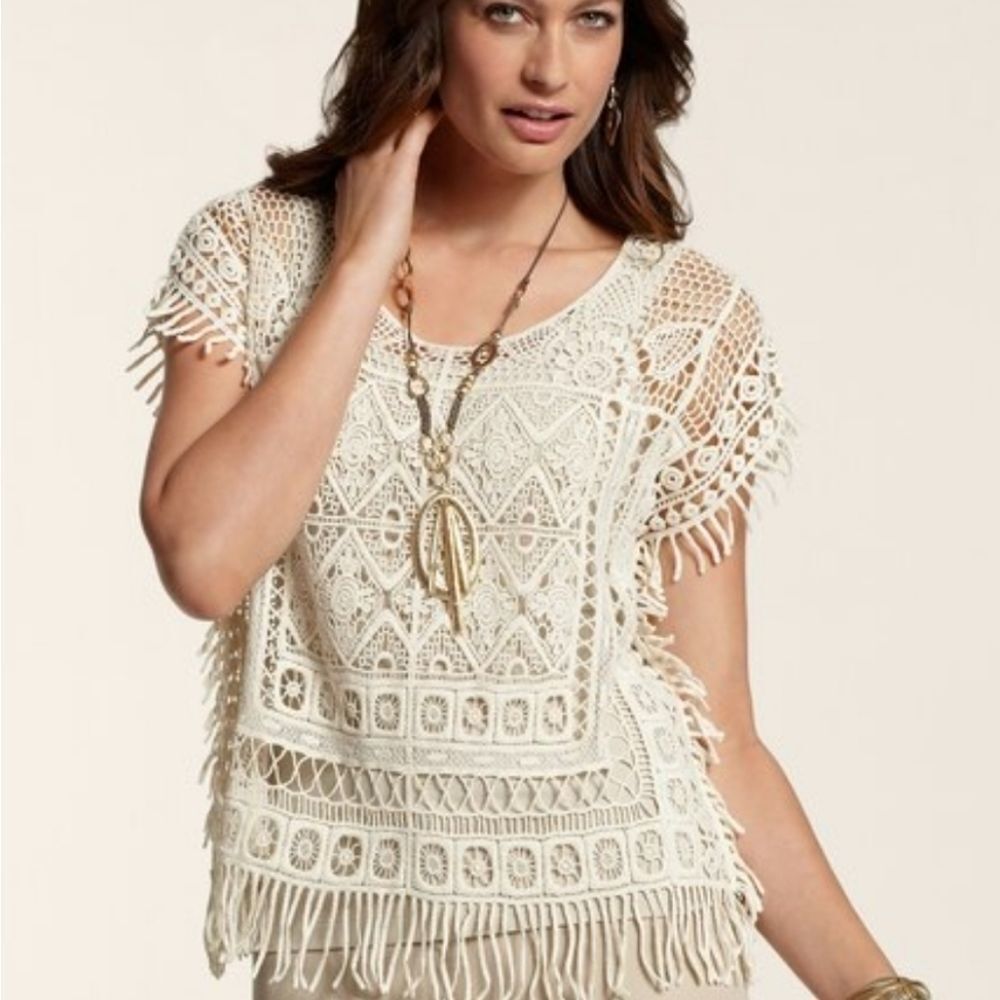 Cream Boho Crochet Top size Small - Picture 2 of 12